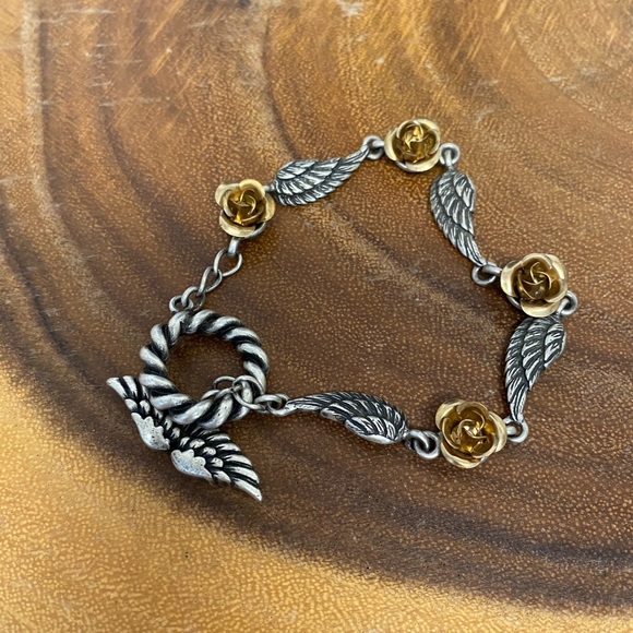 Cynthia Garrett 2tone Angel Wings & Roses Bracelet - Picture 2 of 4